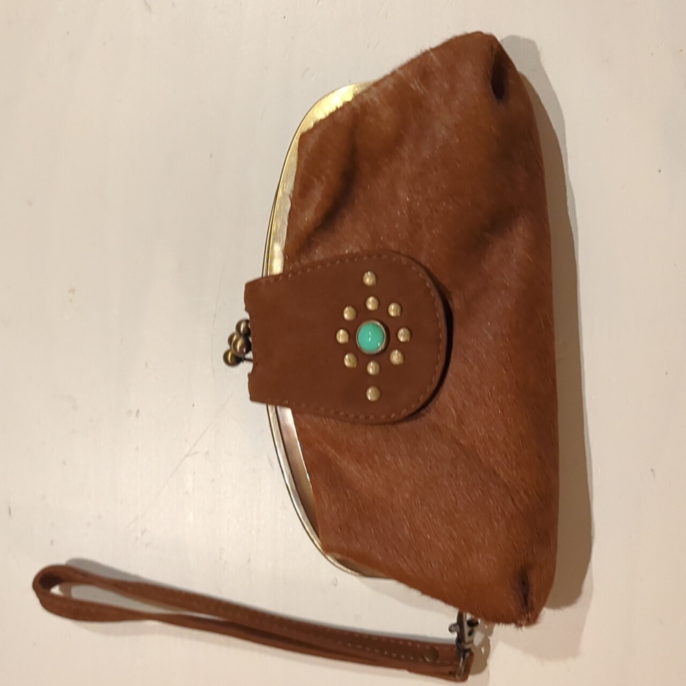 Tasha Polizzi Brown Cow Hide & Suede Clutch
